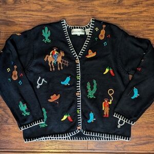 Vintage MARISA CHRISTINA Cowboy Cowgirl Western Sweater Cardigan